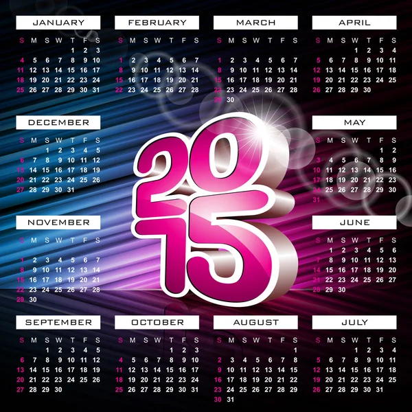 Vector 3d Calendar 2015 illustration on abstract color background. — Stock Vector