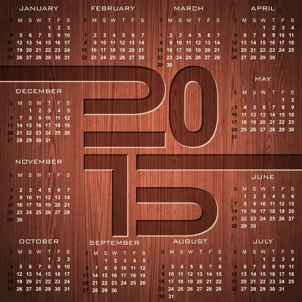 Grawerowane 2015 ilustracja kalendarz na drewno tekstura tło. — Wektor stockowy