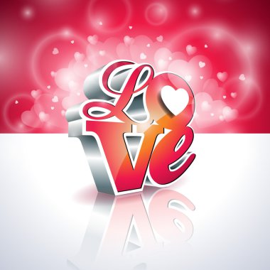 3d Love tipografi tasarım parlak zemin üzerine ile Sevgililer günü illüstrasyon vektör.