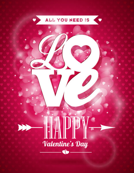 Vector Valentines Day illustration with Love typography design on shiny background.