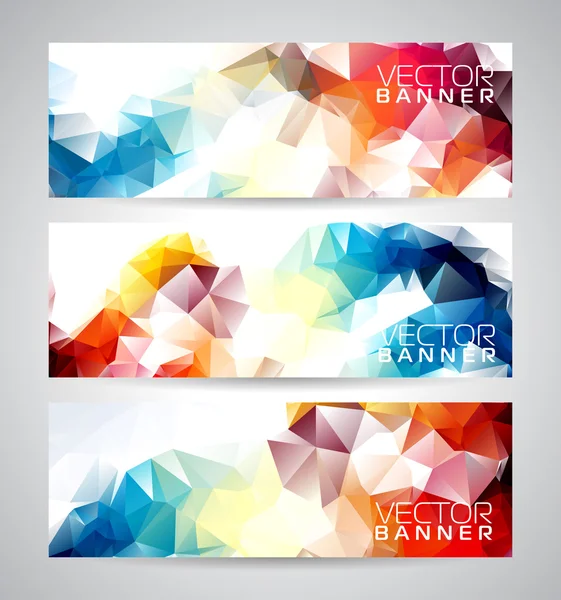 Vector geometriska trianglar banner bakgrund uppsättning. Abstrakt polygonal design. — Stock vektor