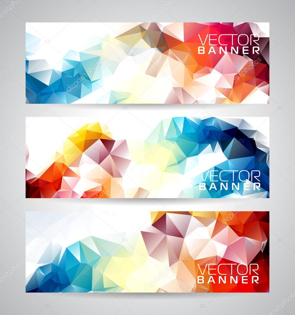 Vector geometric triangles banner background set. Abstract polygonal design.