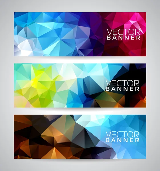 Vector geometriska trianglar banner bakgrund uppsättning. Abstrakt polygonal design. — Stock vektor