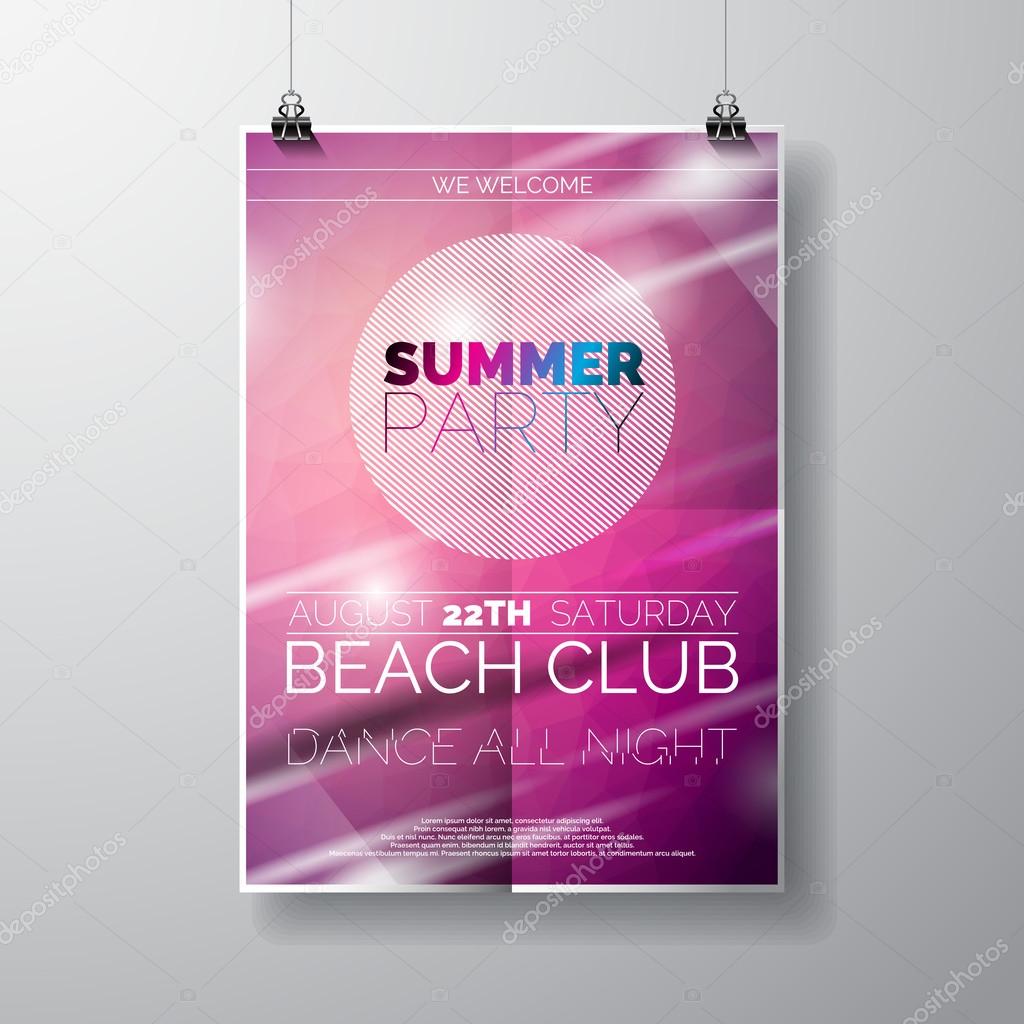 Vector Party Flyer poster template on Summer Beach theme with abstract shiny background.