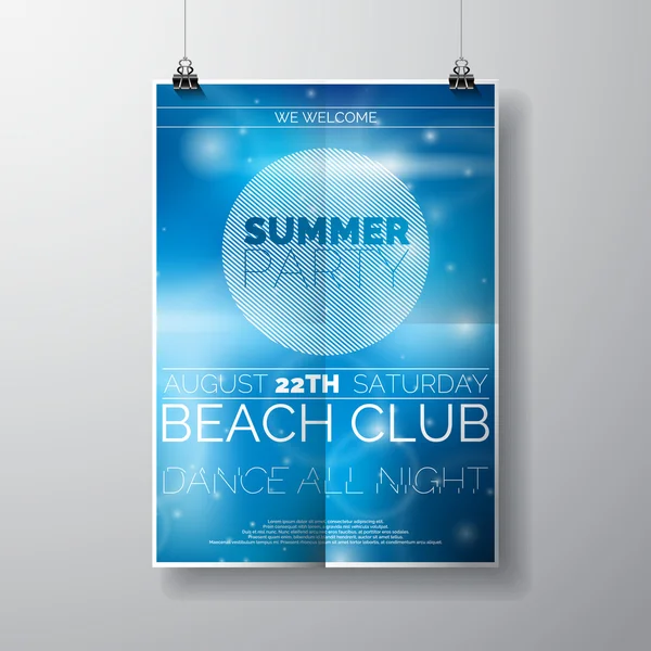 Modelo de cartaz de panfleto de festa vetorial no tema de praia de verão com fundo brilhante abstrato . — Vetor de Stock