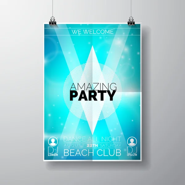 Modèle d'affiche Vector Party Flyer sur le thème Summer Beach avec fond brillant abstrait . — Image vectorielle