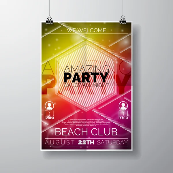 Vektorové Party Flyer plakát šablona na téma Summer Beach s abstraktní lesklé pozadí. — Stockový vektor