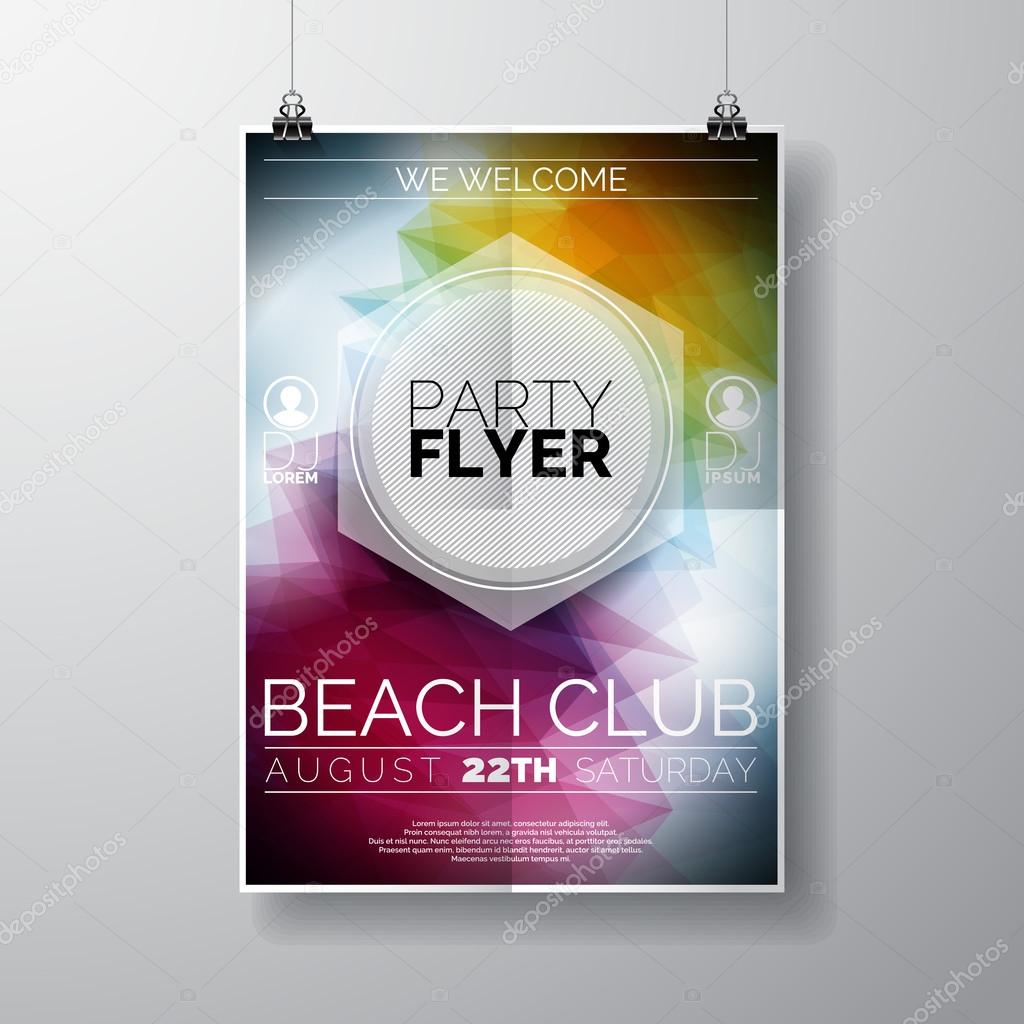 Vector Party Flyer poster template on Summer Beach theme with abstract shiny background.