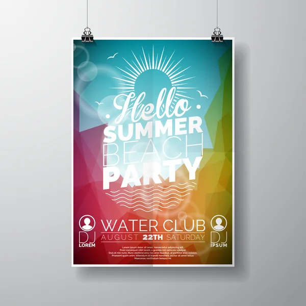 Vector partij Flyer poster sjabloon op zomer Beach thema met abstracte glanzende achtergrond. — Stockvector