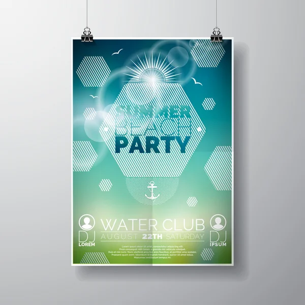 Modèle d'affiche Vector Party Flyer sur le thème Summer Beach avec fond brillant abstrait . — Image vectorielle