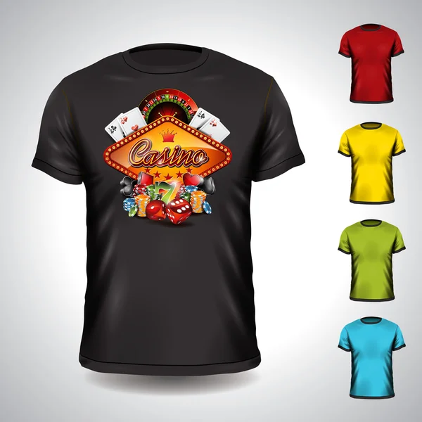Camiseta vectorial en un tema de vacaciones de casino con elementos de juego — Archivo Imágenes Vectoriales