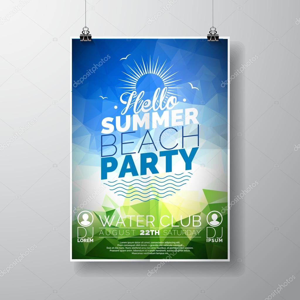 Vector Party Flyer poster template on Summer Beach theme with abstract shiny background.