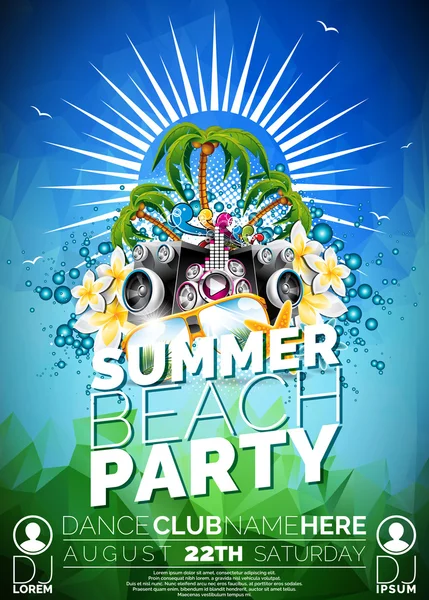 Vektor sommaren beach party flyer design med högtalare — Stock vektor