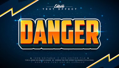 Danger Editable Text Effect Vector Graphic Style with Shadow and Glossy Plastic 3D Typography on Blue Background. Premium and Scalable Lettering Illustration Mockup Template for Greeting Card, Flyer