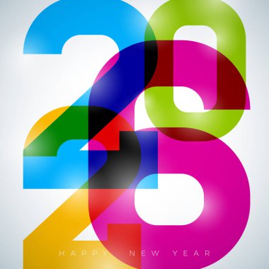 Happy New Year 2026 Logo Design with Abstract Colorful Number on White Background. Christmas Holiday Greeting Card Illustration with Typography Lettering for Calendar, Flyer, Banner, Celebration