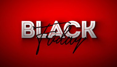 Kızıl Arkaplanda 3 boyutlu tipografi harfleriyle Kara Cuma Alışveriş Günü Afişi. Vector Black Friday Tatil Sezonu İndirim Teklif, Tanıtım, Reklam Posteri, Moda Reklamları ve