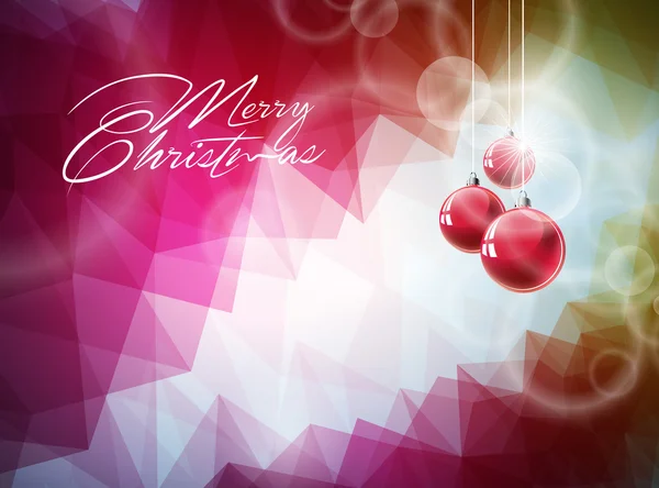 Illustrazione vettoriale natalizia con palla di vetro rossa su sfondo geometrico astratto — Vettoriale Stock