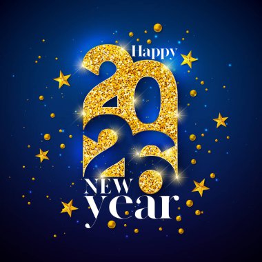 2026 Yeni Yıl Kutlama Kartı İllüstrasyonunda Altın Parıltılı Tipografi Numarası ve Parlak Mavi Arkaplanda Noel Yıldızları. Yeni Yıl Kutlama Tatil Tasarımı Yılbaşı Süslemeleri