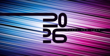 Renkli Soyut Arkaplan 'da Typography Numarası ile 2026 Mutlu Yıllar İllüzyonu. Uçan, Bayrak, Kutlama Kartı, Kutlama Posteri, Parti Davetiyesi veya