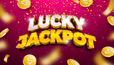 Kumarhane Illustration with 3d Golden Lucky Text Label and Playing Chips on Red background. Flyer, Davetiye, Kutlama Kartı, Bayrak veya Düşen Konfeti ile Vektör Lüks Kumar Tasarımı