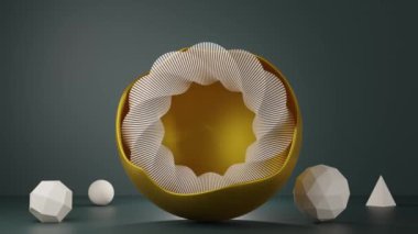Dairesel geometri dönüşünün soyut animasyonu. 2021 trend renklerinde iş sunumu için soyut arkaplan. Kusursuz döngü 4k 3d oluşturucu
