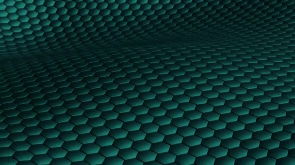 Fond abstrait avec animation des ondes de surface des hexagones Tidewater Green. Vidéo 4k rendu 3d — Video