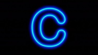 Siyah arkaplandaki animasyon mavi renkli C harfi. Döngülü animasyon. 3 boyutlu görüntüleme. 4K video