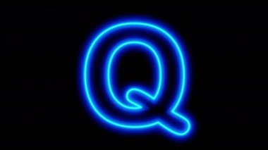 Siyah arkaplanda mavi renkli Q harfi canlandırıldı. Döngülü animasyon. 3 boyutlu görüntüleme. 4K video