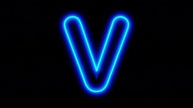 Siyah arka planda mavi renkli V harfi canlandırıldı. Döngülü animasyon. 3 boyutlu görüntüleme. 4K video