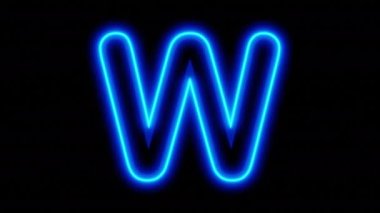 Siyah arkaplanda mavi renkli W harfi canlandırıldı. Döngülü animasyon. 3 boyutlu görüntüleme. 4K video