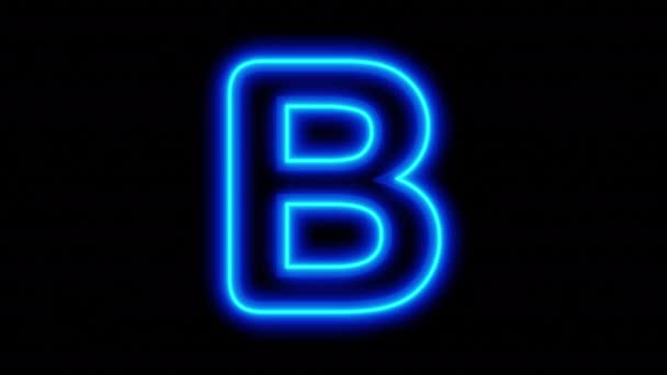 黒い背景に青いネオン文字Bをアニメーション化。ループアニメーション。3Dレンダリング。4Kビデオ — ストック動画