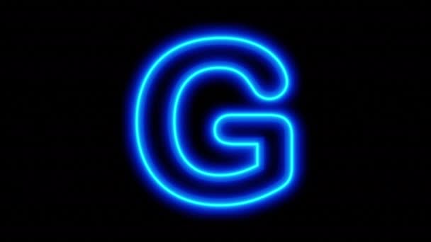 Animated Blue Neon Letter Black Background Looped Animation Rendering Video — Stock Video