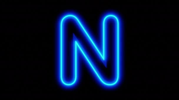 Huruf Neon Biru Animasi Pada Latar Belakang Hitam Looped Animasi — Stok Video