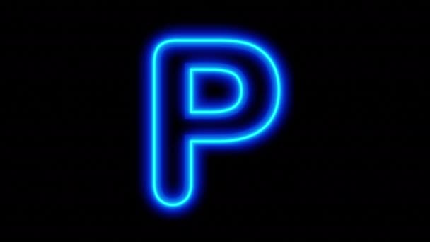 Animated Blue Neon Letter Black Background Looped Animation Rendering Video — Stock Video