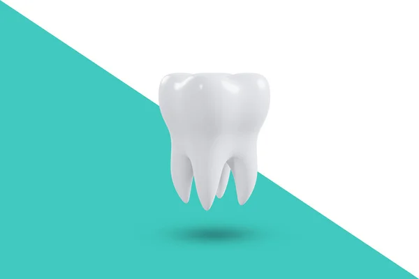 One Tooth White Green Background Render — Stock Photo, Image
