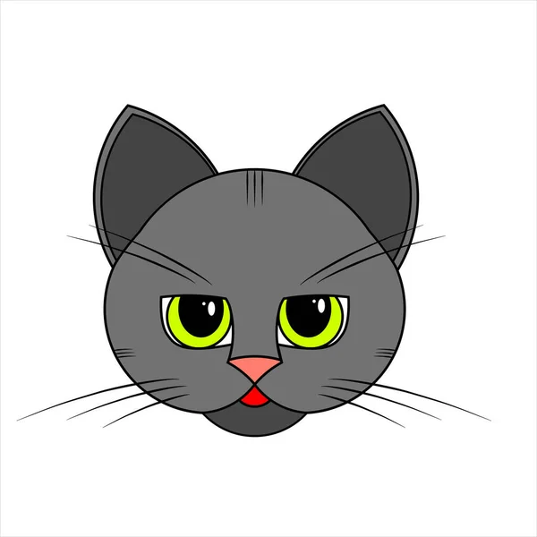 Huvud Grå Katt Vit Bakgrund — Stock vektor