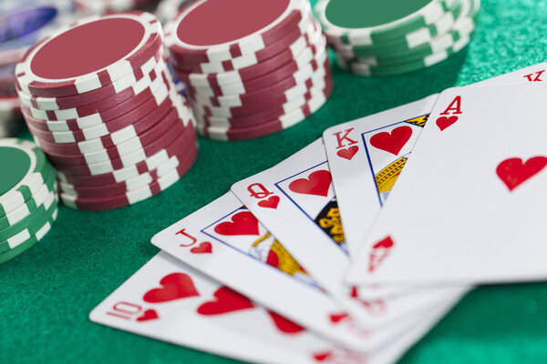 Royal Flush On The Green Background