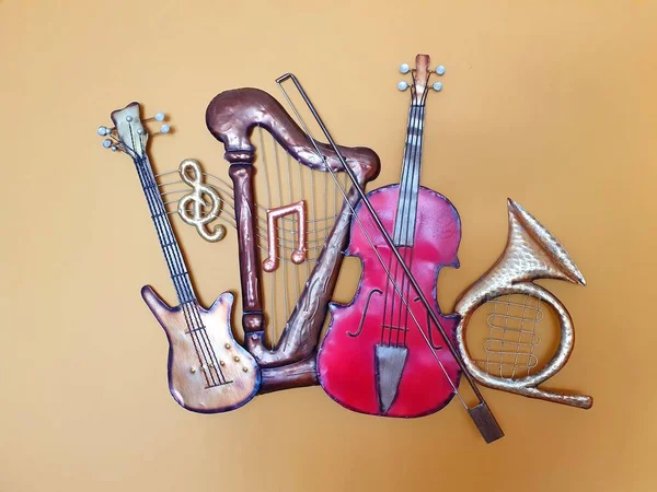 Modelos Miniatura Instrumentos Musicais Modelos São Feitos Ferro Servem Como — Fotografia de Stock