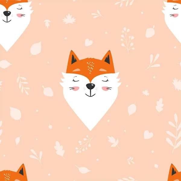 Fox Cara Patrón Sin Costuras Otoño Ilustración Vectorial Plana Con — Vector de stock