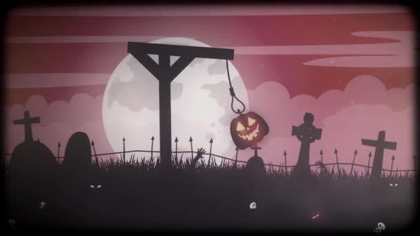 Halloween Sfondo Fps Animazione Cimitero Spaventoso Blu Scuro Con Zucca — Video Stock