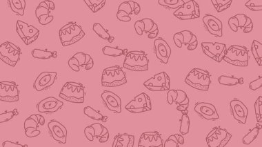 Animasyon Kahvaltı Kek Şablonu. Kıvırcık Efektli Kusursuz Döngü (Pembe).