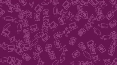 Animasyon Teknolojisi Doodle Deseni. Dönen İletişim ve E-Ticaret Simgeleriyle Kusursuz Döngü