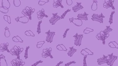 Sağlıklı Yemek ve Mutfak Teması İçin Mor Arkaplanda Kusursuz Döngü Şeklinde Şekillendirilmiş Gıda Simgesi