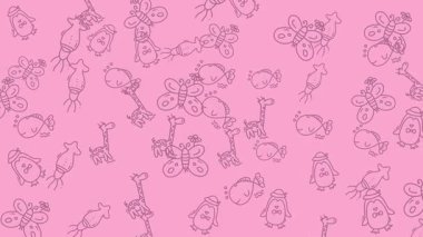 Yumuşak Pembe Arkaplanda Zarif, Kusursuz Çizgi Film Hayvanı Şablonu