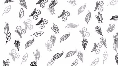 Yüzen El Çiçekleri ve Yaprakları Minimalist Siyah ve Beyaz Animasyon Kalıbında