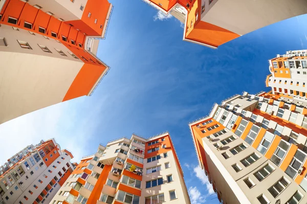 Fisheye shot of new residential buildings — Stock Photo, Image