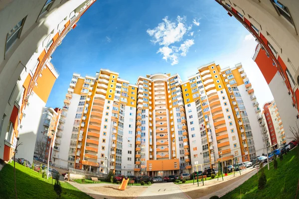 Fisheye shot of new residential buildings — Stock Photo, Image