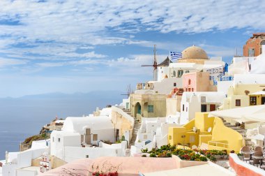 Santorini, Yunanistan, gün batımına Oia