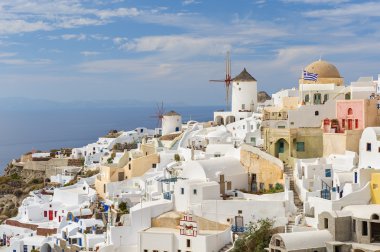 Santorini, Yunanistan, gün batımı ışınları Oia