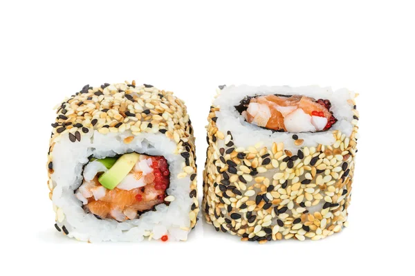 Uramaki maki sushi, dos rollos aislados en blanco — Foto de Stock